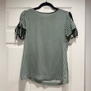 Ann Taylor Green and White Striped Blouse